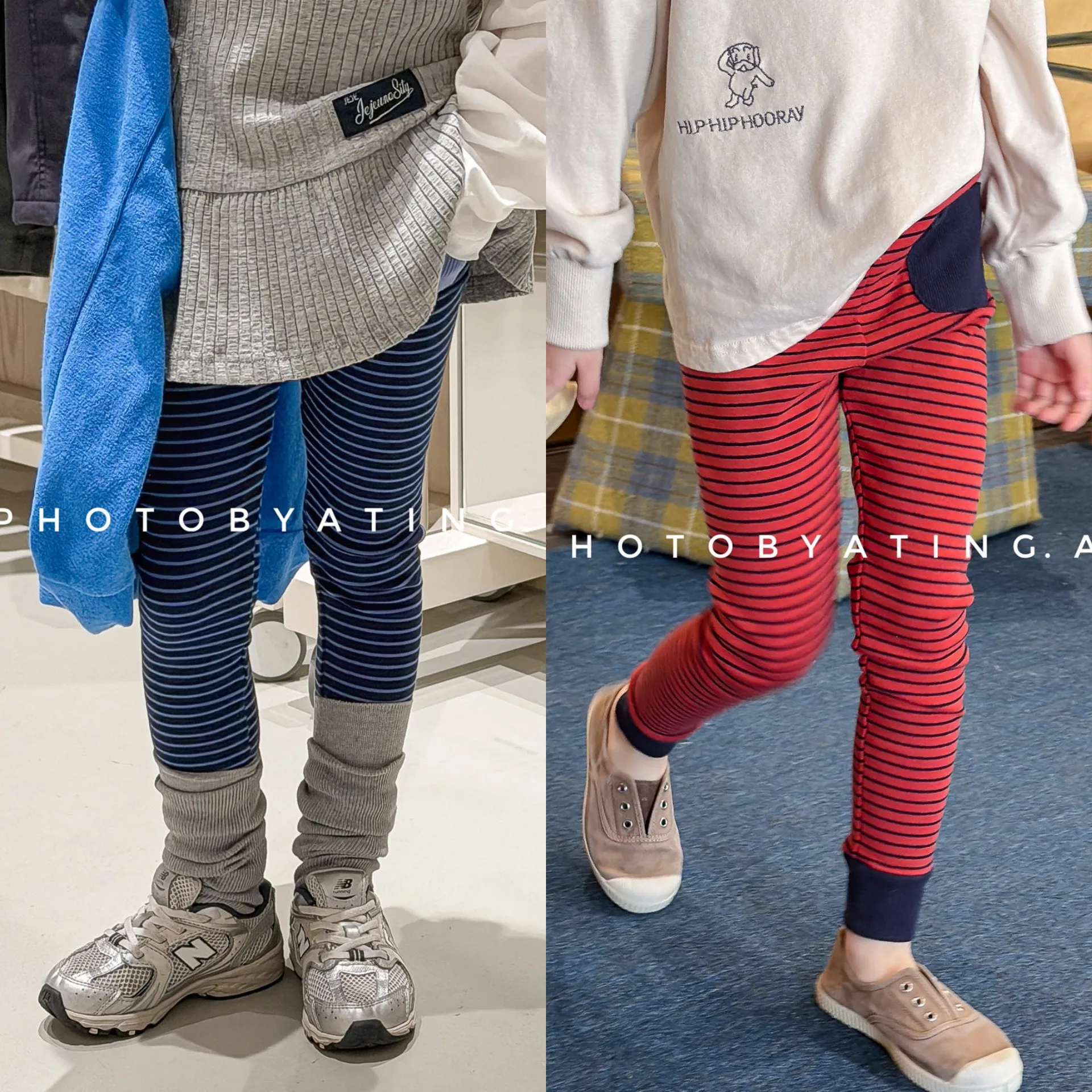 

2026 Spring Girls Striped Leggings Korean Style Children's Pants Cute Girls Stretchy Leggings Toddler Girl's Cotton Blend Tights