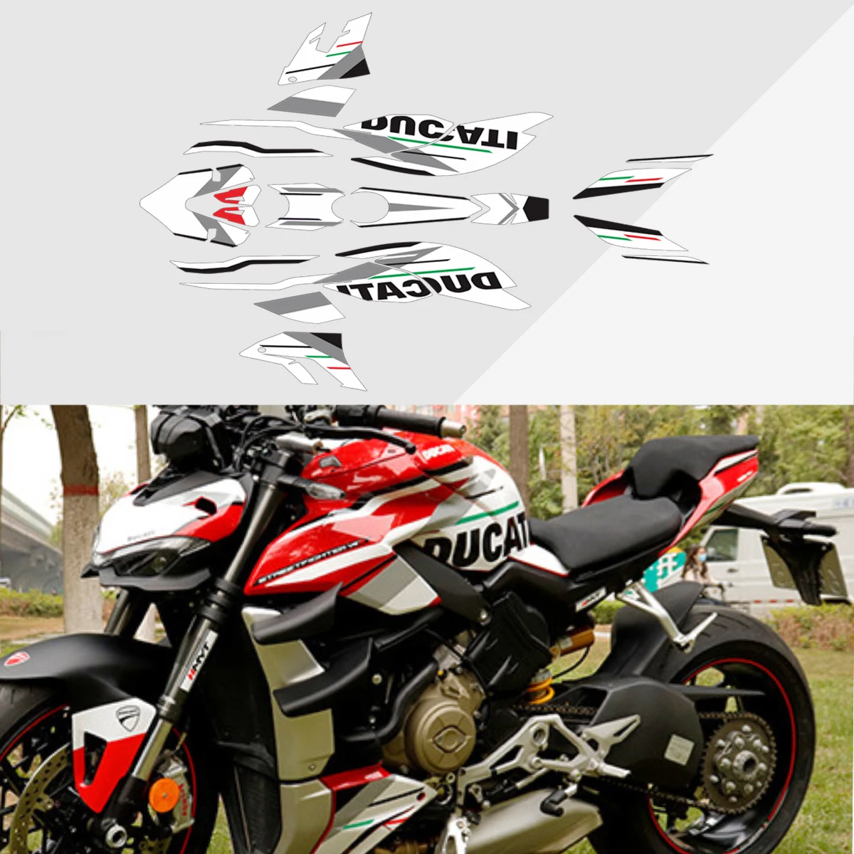 For Ducati Streetfighter V4 V4S Full car version decals, pull flowers The whole car is decorated with flowers Plate shell decals