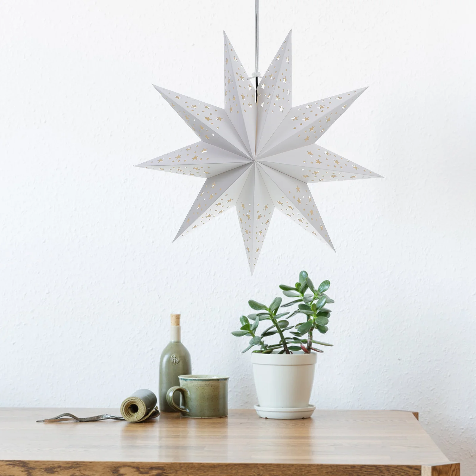 

2Pcs 45Cm Hollow Out Star Lantern Paper 3D Pendant Ceiling Hanging for Party Wedding Festival Decorations Home Lounge Dining