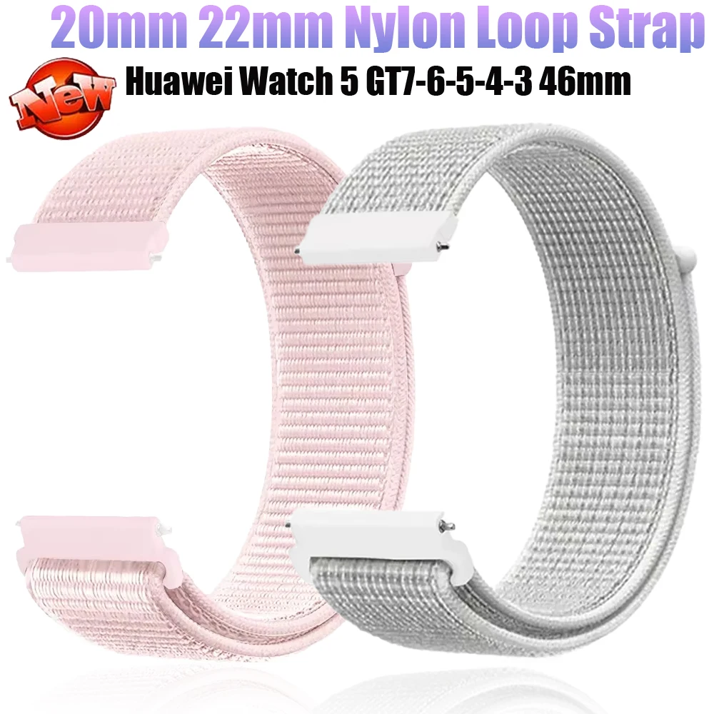20mm 22mm Nylon Loop Strap for Huawei Watch 5 GT7-6-5-4-3 46mm Replaceable Comfortable Wristband Amazfit Balance 3/GTR/GTS/Bip 6