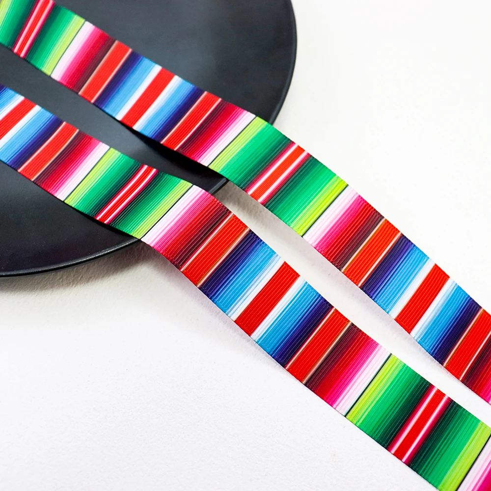25mm Mexican Rainbow Stripes Printed Grosgrain Ribbon Handmade Hair Bows Materials Gift Packing DIY Sewing Accessories