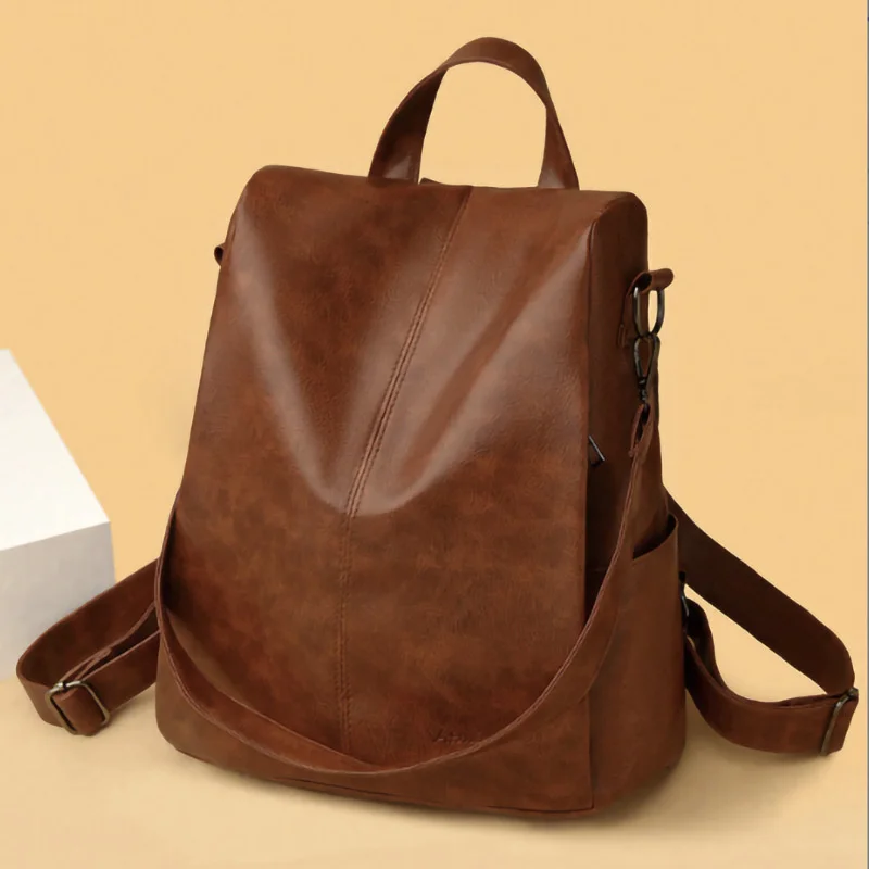 Ladies Bookbag Rucksack Women Large Capacity Backpack Purses High Quality PU Leather Female Vintage School Bags Travel Bagpack