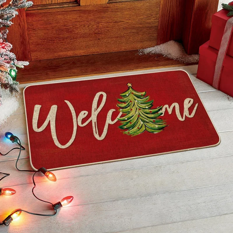 Xmas Tree Christmas Welcome Doormat, Winter Home Decor Low-Profile Switch Rug Door Mat Floor Mats for Indoor Outdoor