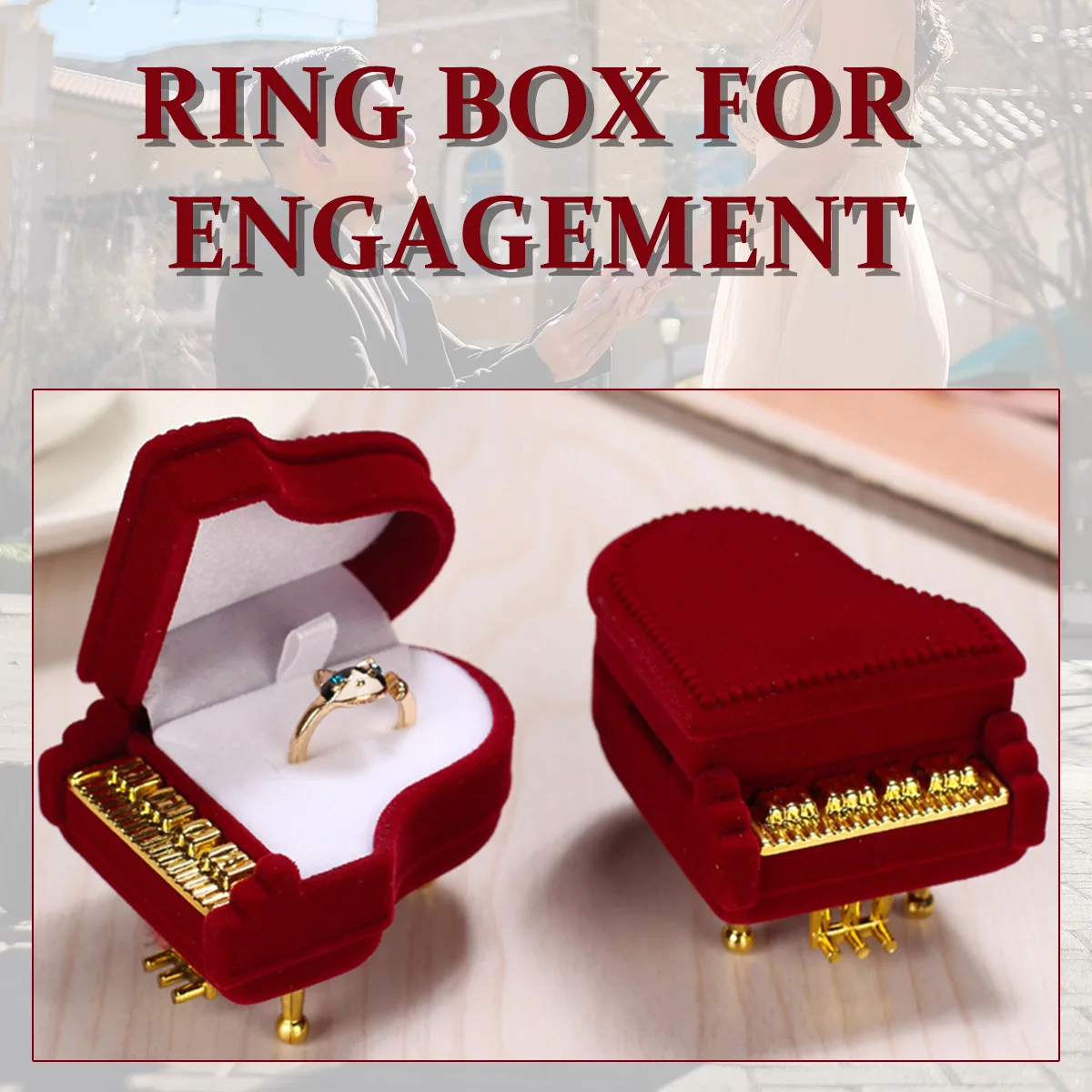 

Piano Shape Ring Box Smooth Lint Lining Jewelry Organizer Engagement Wedding Ceremony Ring Storage Earring Box Gift