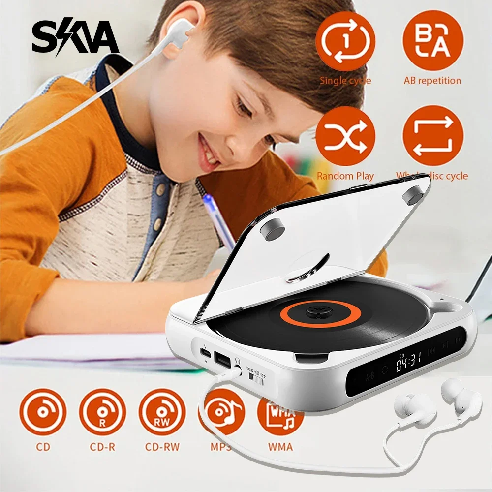 

Portable CD-Player A-B Repeat Bluetooth Speaker Stereo Radio with CD Player Walkman Memory Function 1200MAh Battery for Home Car