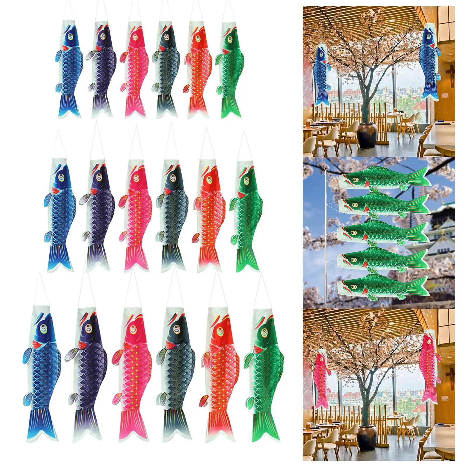 Carp Windsock Streamer Flag Bright Color Satin Windsock Pole Ornaments for Outdoor Home Bonsai Display