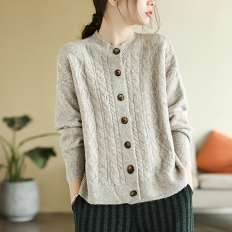 New Autumn Blending Long Sleeve Sweater, Women O Neck Button Top, Mori Girl Loose Vintage Warm Knit Cardigan, Winter C4N715CC