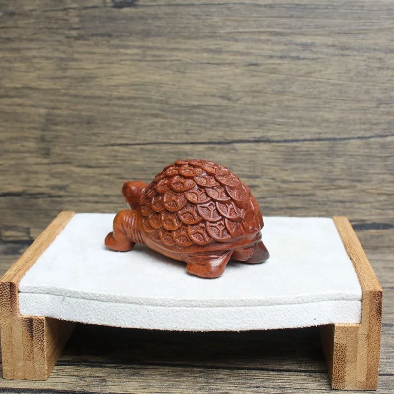 B78B-Feng Shui Money Turtle Statue Carved Wood Figurine Decoration Wealth Lucky Ornament For Office Good Omen