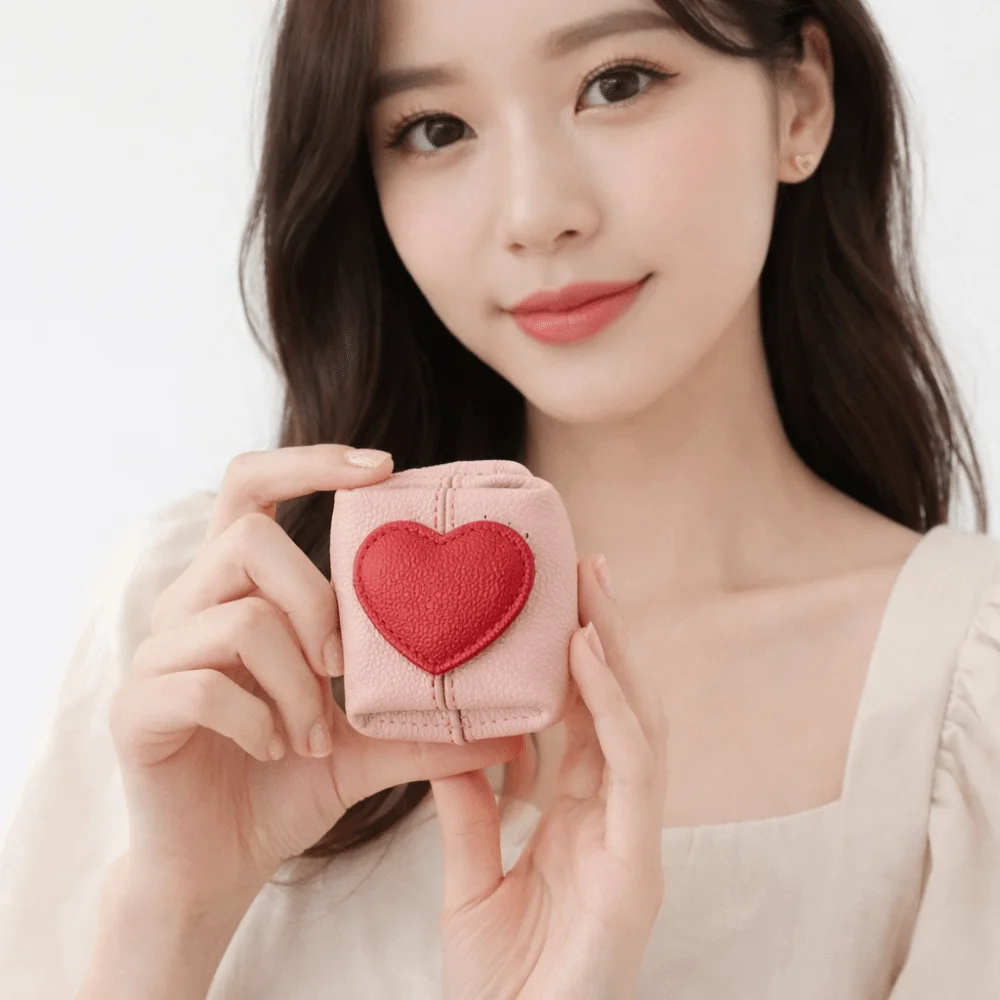 Monedero de Cuero Vacuno de Color Sólido, Monedero Cuadrado con Forma de Corazón, Almacenamiento para Llaves de Coche, Mini Bolsa de Cosméticos, Bolsa Pequeña para Auriculares, Regalos