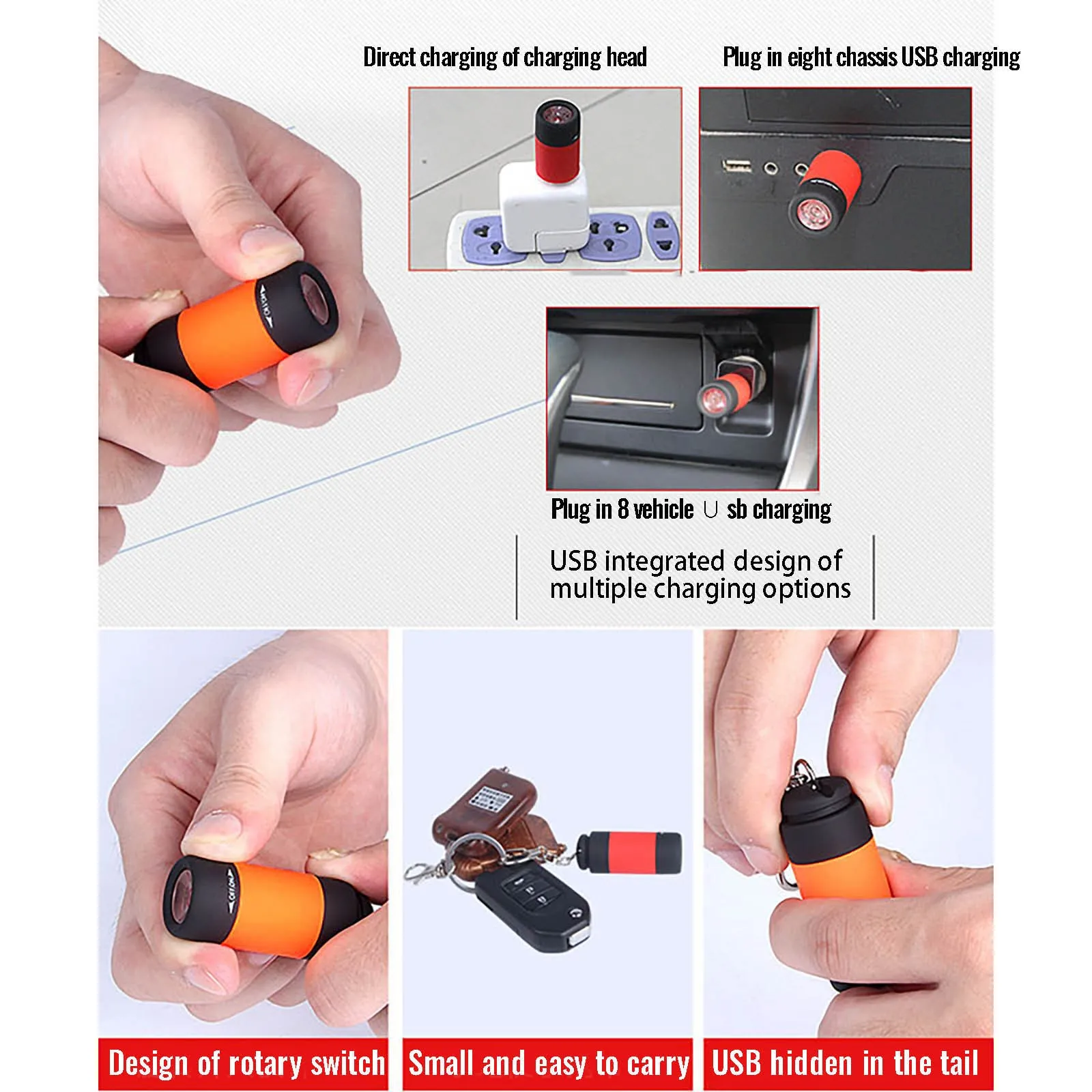 1pc-Ultra Bright Mini Flashlight USB Rechargeable Pocket Keychain Mini Flashlights LED Strong Light Waterproof Travel Portable