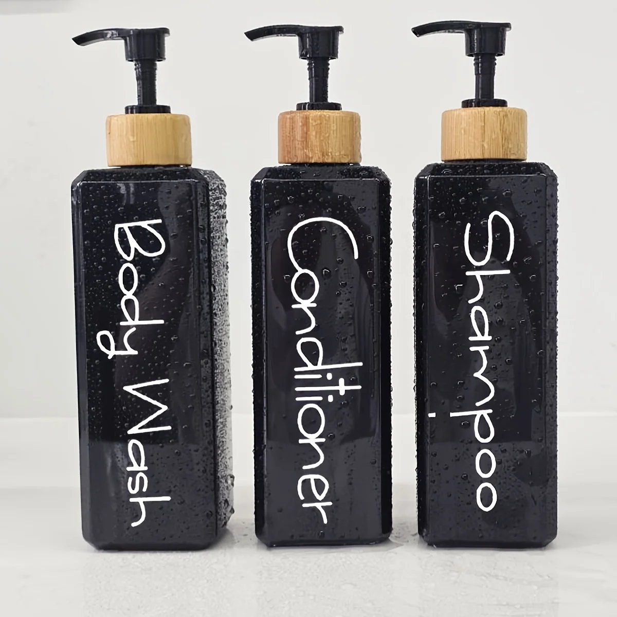 3PCS Bathroom Refillable Lotion Bottle for Shower Bath Shampoo Soap Conditioner Lotion Pump Press Bottles with Waterproof Labels