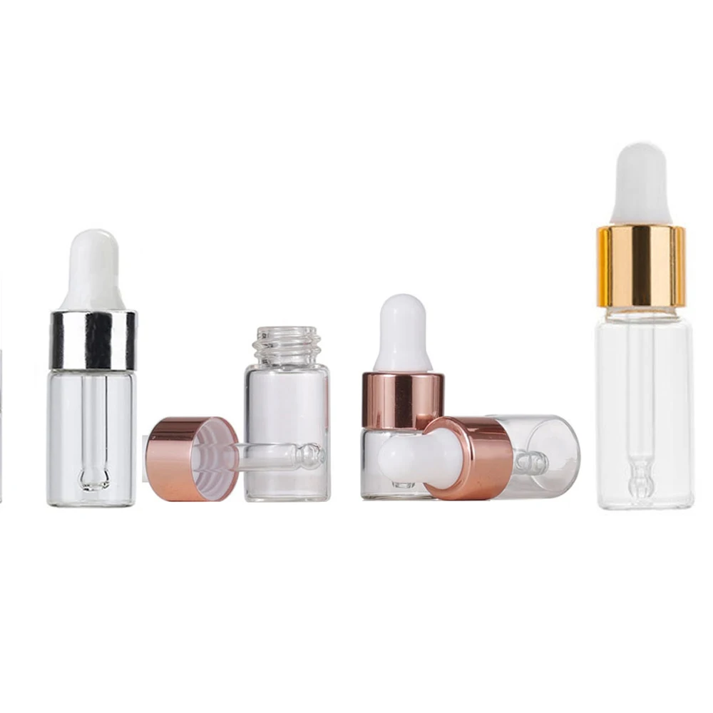 20 قطعة/الوحدة 1 مللي 2 مللي 3 مللي 5 مللي زجاجات قطارة صغيرة زيت طبيعي الروائح زجاجات كاشف ماصات زجاجات مع غطاء الألوميت