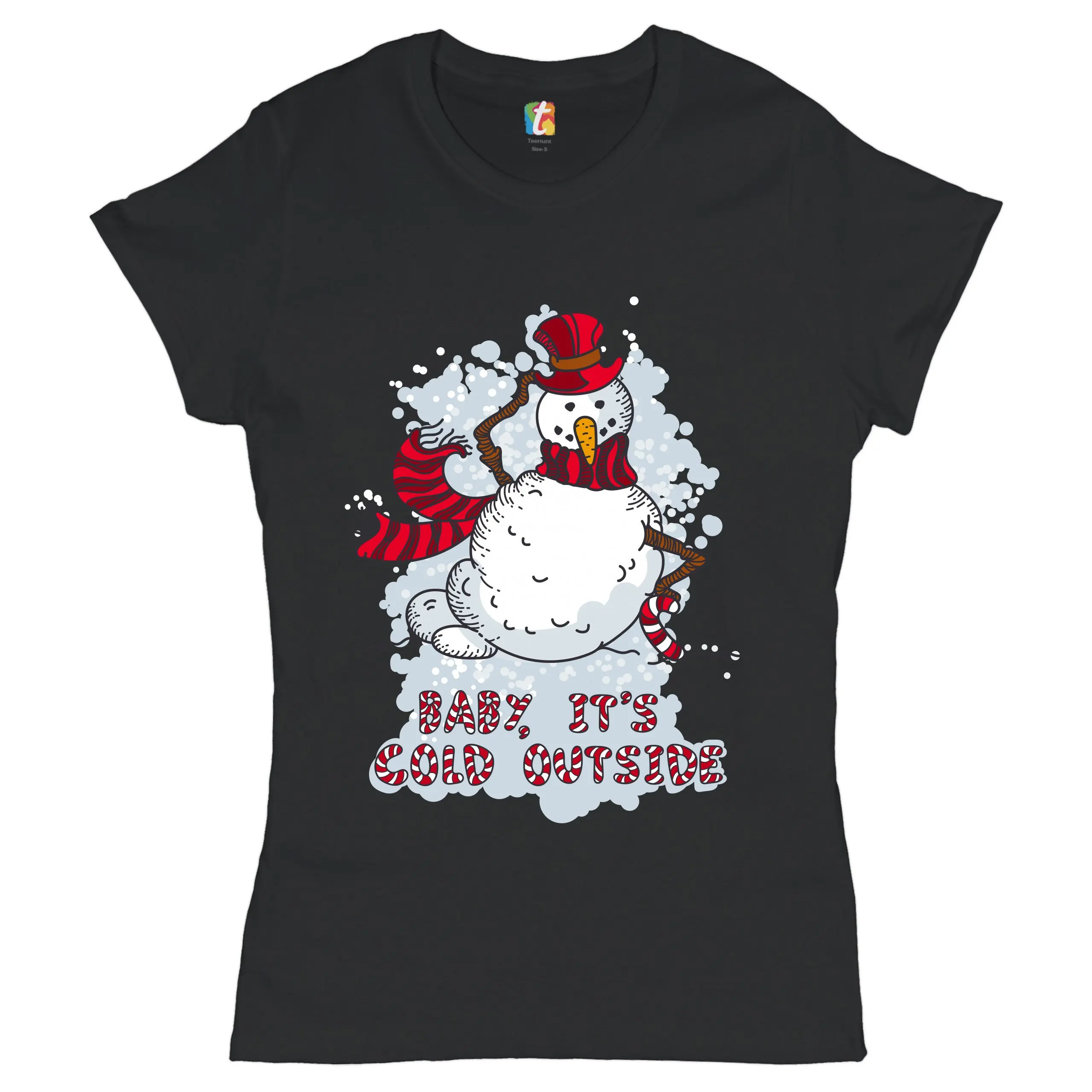 Baby It's Cold Outside T Shirt Merry Christmas Snowman Candy Cane Women's