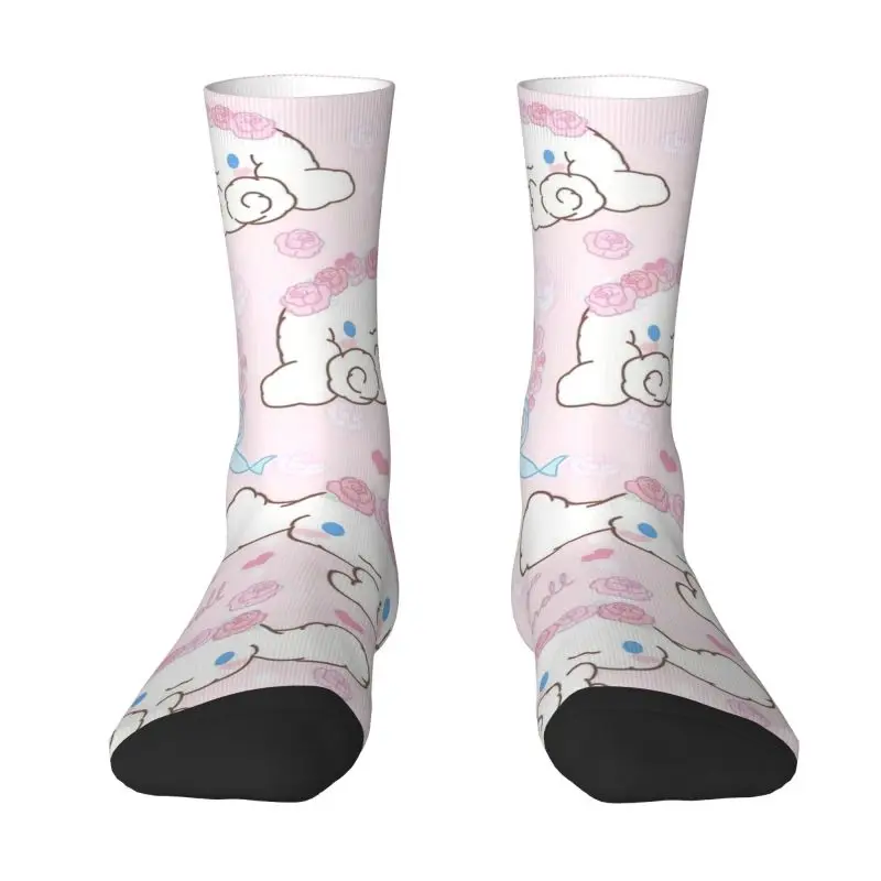 Custom Cool Printing Cinnamoroll Sanrio Cartoon Socks for Women Men Stretch Summer Autumn Winter Xina Cinnamon Dog Crew Socks