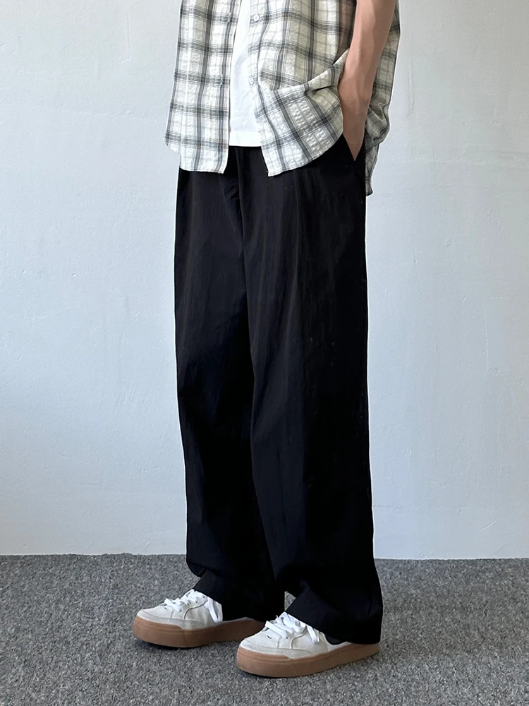

Retro Japanese Sle y Pure Color Texture Paratrooper Pants Ice Silk Loose Casual Long Trousers for Men Summer Wear