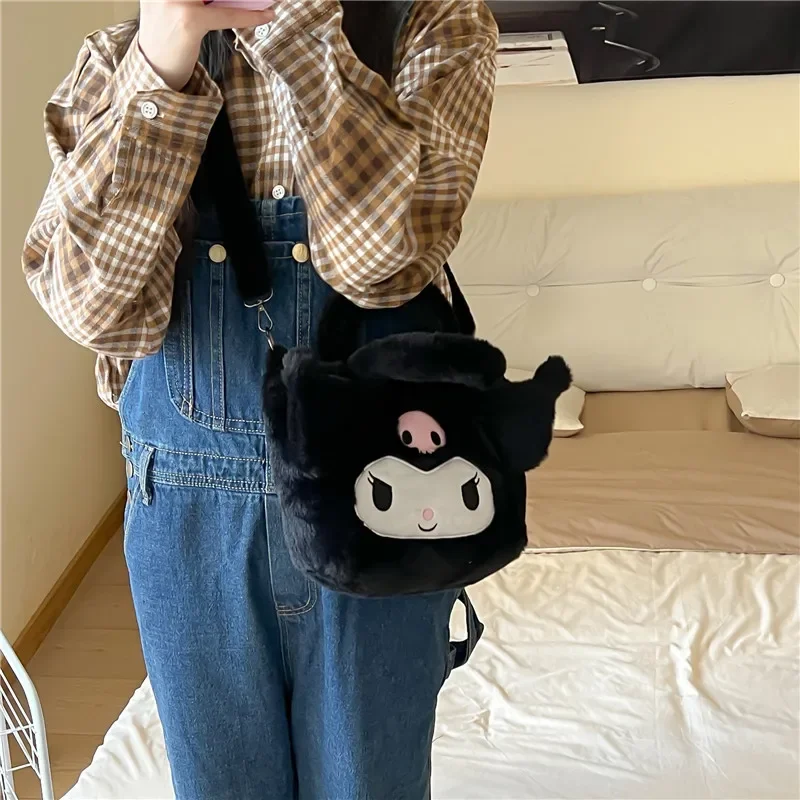 Kawaii sanrio kuromi hallo kitty plüsch tasche cinna moroll handtasche tasche plushie schulter umhängetaschen gefüllt make-up rucksack geschenk