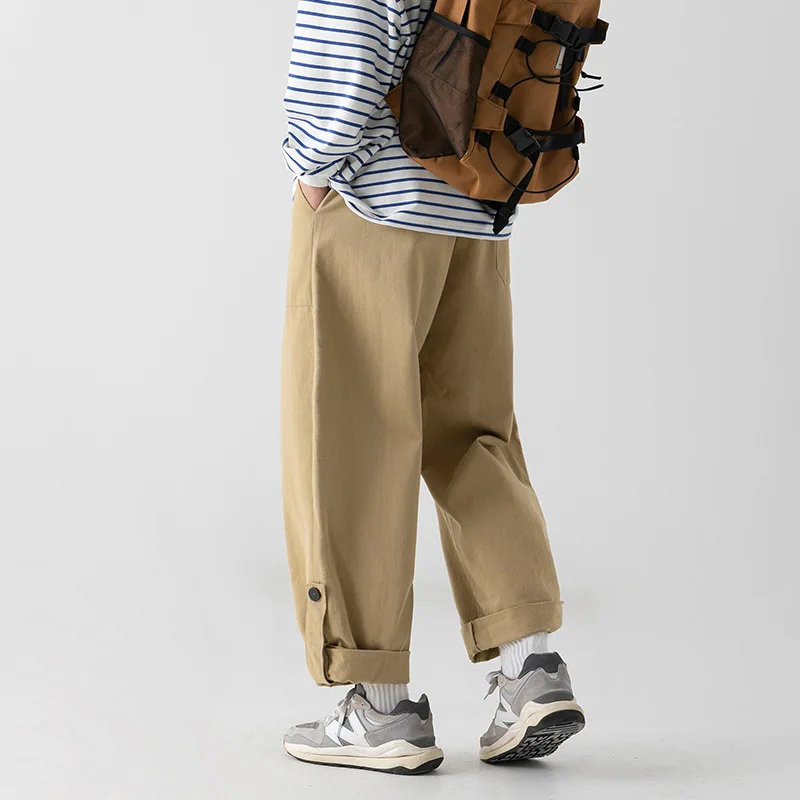 Punho ajustável em dois sentidos carga calças casuais masculinas 2025 primavera novo solto na moda cordão calças compridas casual cor sólida k0e4