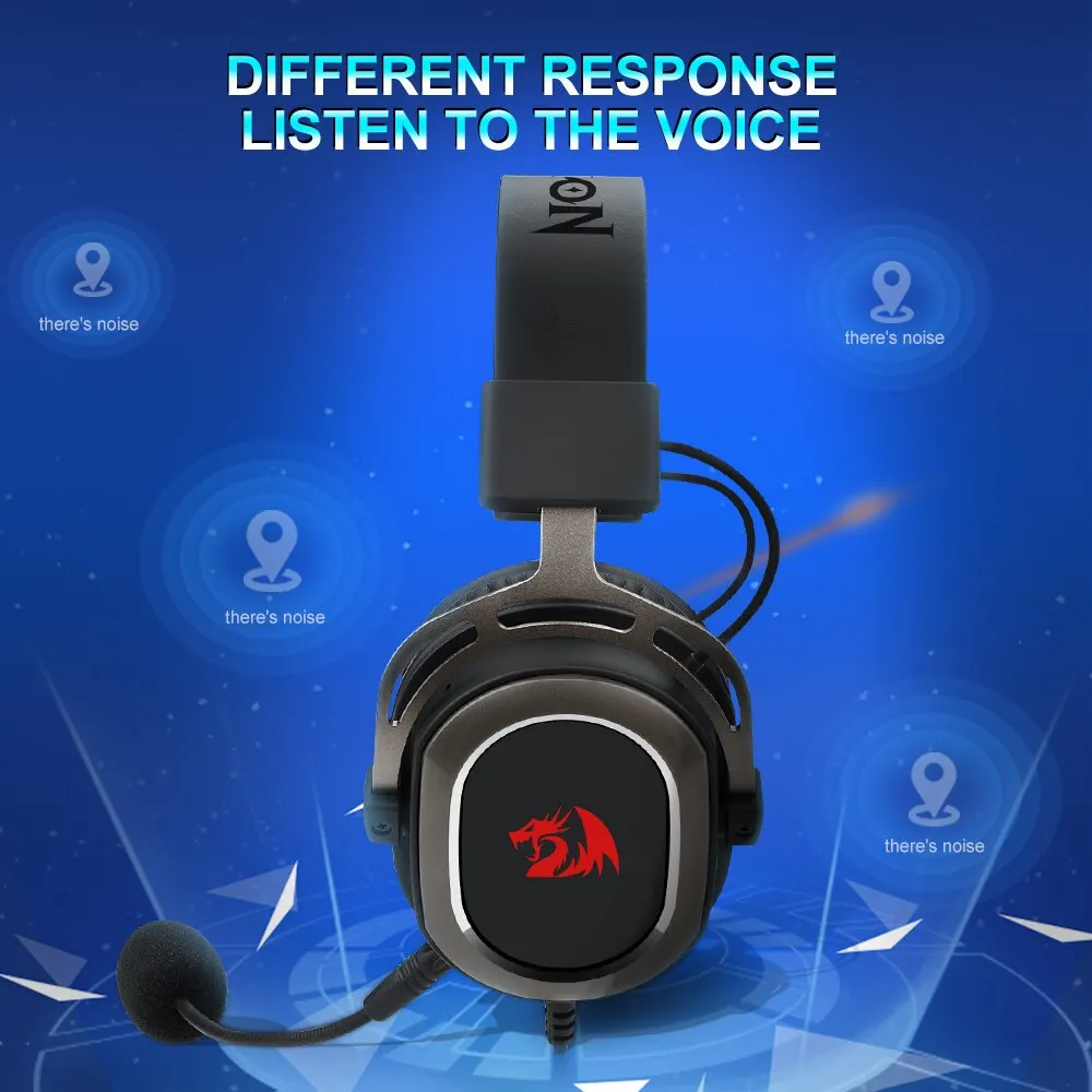 REDRAGON-H710 Pro Helios Gaming Headphone, Microfone Cancelamento De Ruído, 7.1 Surround USB, Headset De Computador, Controlador EQ, Fones De Ouvido