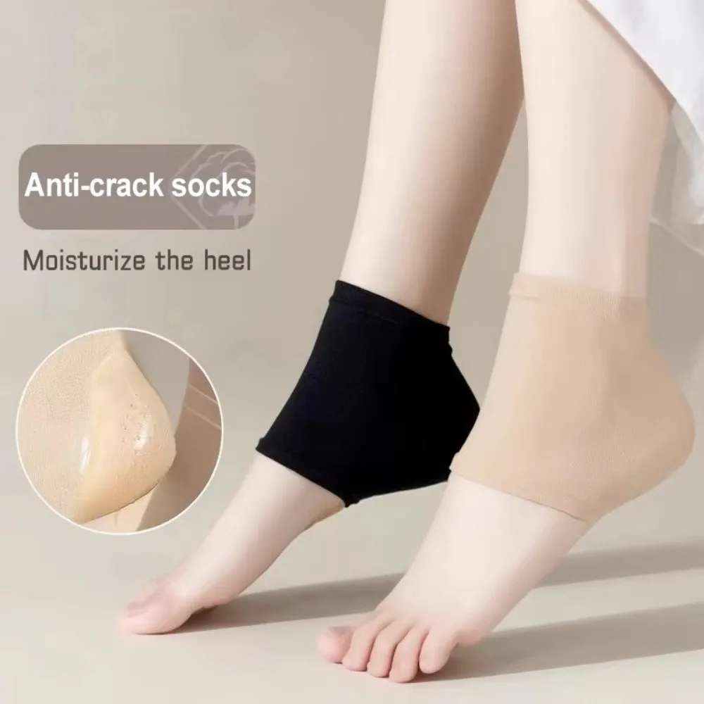 1 par de calcetines reutilizables para el cuidado de los pies, cubierta protectora de silicona para el talón, antigrietas, alivio del dolor, almohadilla antigrietas