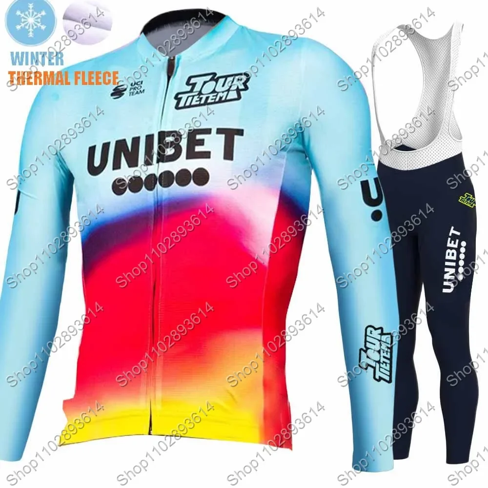 Winter TDT-Unibet 2024 Team Cycling Jersey Set Long Sleeve Thermal Fleece Netherlands Clothing Road Race Bike Jacket Suit MTB