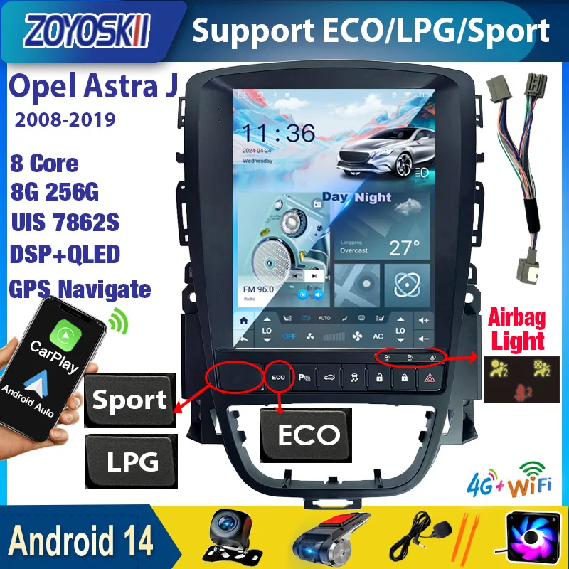 Car Radio Android for Opel Astra J Vauxhall Buick Verano Holden Cascada 2009-2018 Multimedia Screen Navigation Carplay ECO GPS