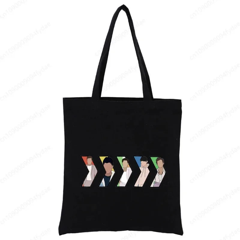 Women Canvas Shoulder Bag One Direction Customize Handbag Ladies Casual Tote Bag Reusable Large Capacity Black Shopping Bag