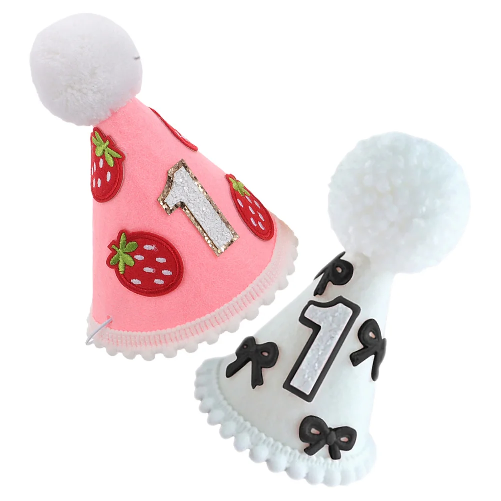 

2Pcs Felt Baby Crown Hat Strawberry Birthday Party Photo Booth First Birthday Cake Smash Newborn Princess Crown Hat