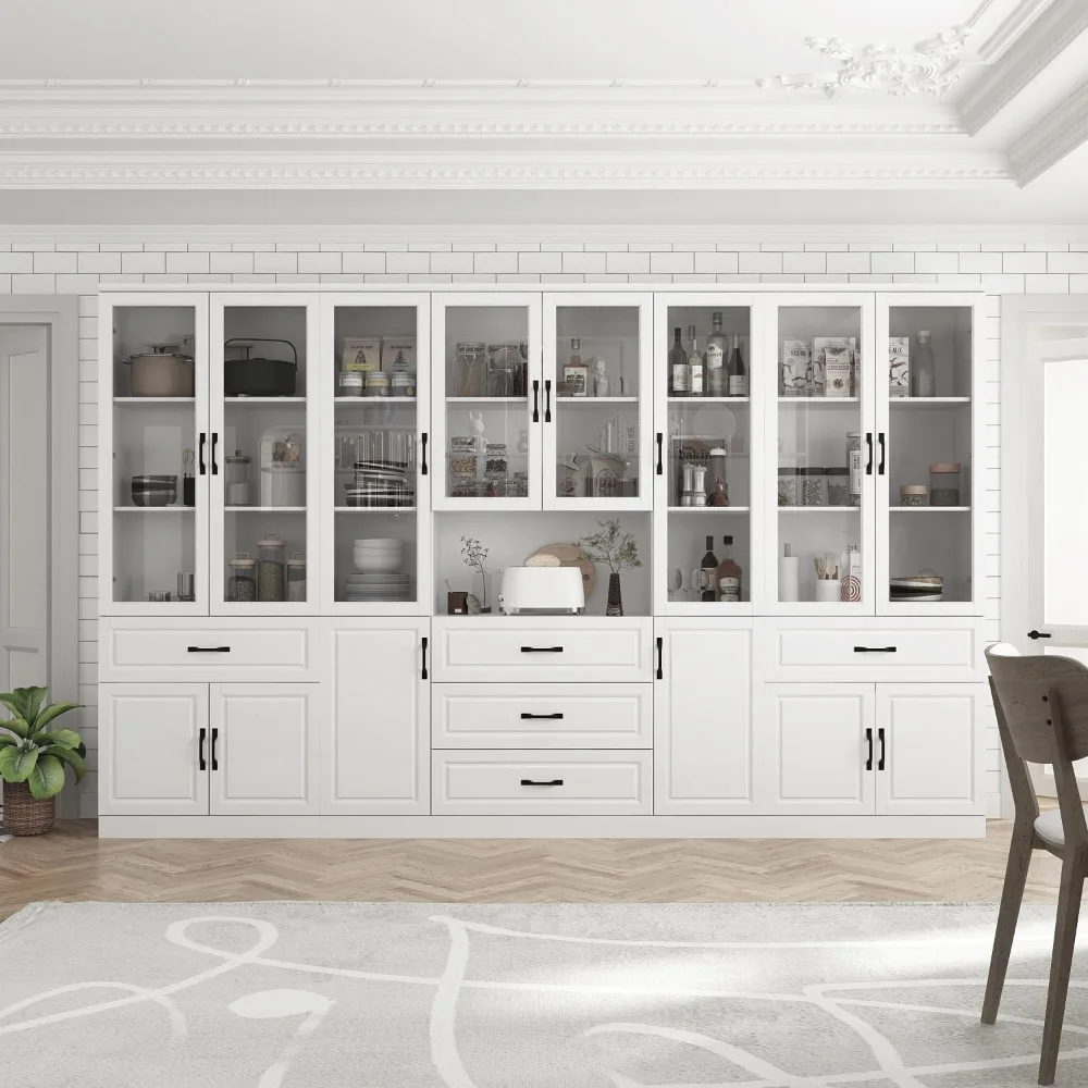 

Tall Bookshelf , 2 Piece Large Storage Cabinet Set, Home Office Bookcase with Doors, Glass Display Cabinet