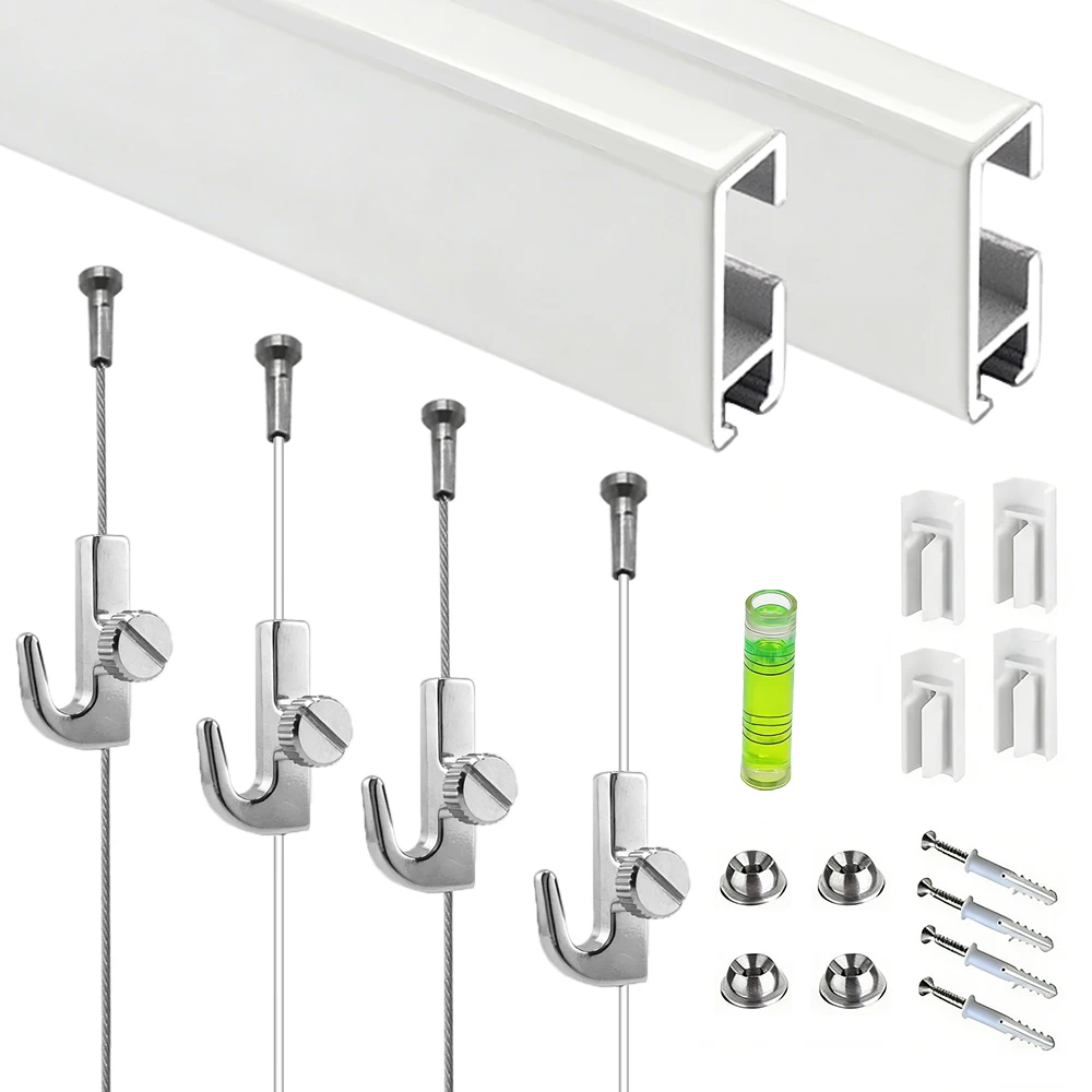 Picture Suspension System J-Hook Rail Kit Adjustable Height 4 Picture Suspension System J-Hook Rail Kit Adjustable Height