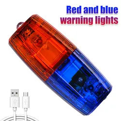 Enviado Espana Vermelho e azul luz de advertência carregamento usb bicicleta luz da cauda led à prova dwaterproof água polícia ombro clipe luz saco lâmpada