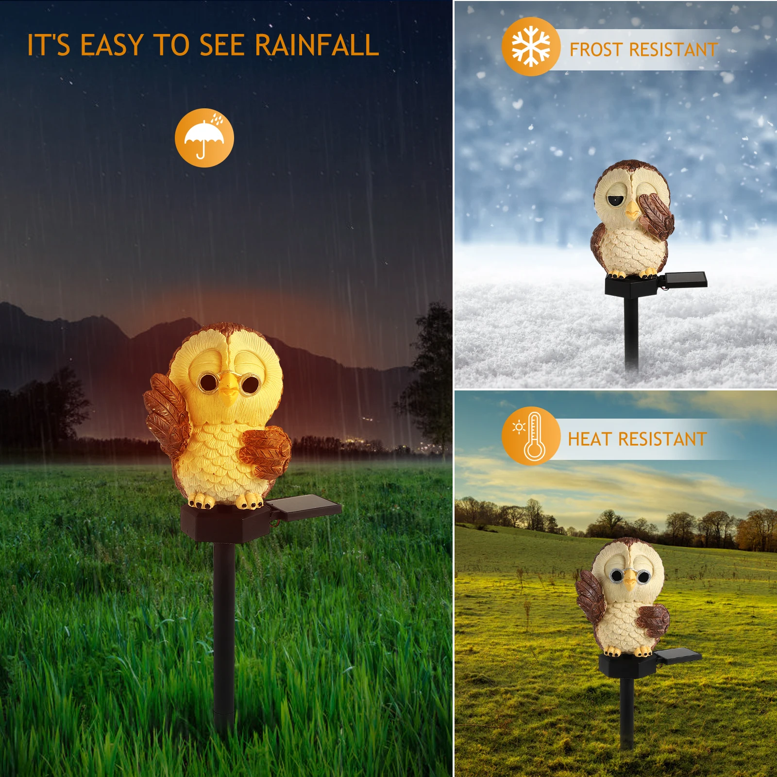 

2Pcs Solar Powered Owl Lawn Lamps Cute Garden Decorative Lights for Outdoor Walkway