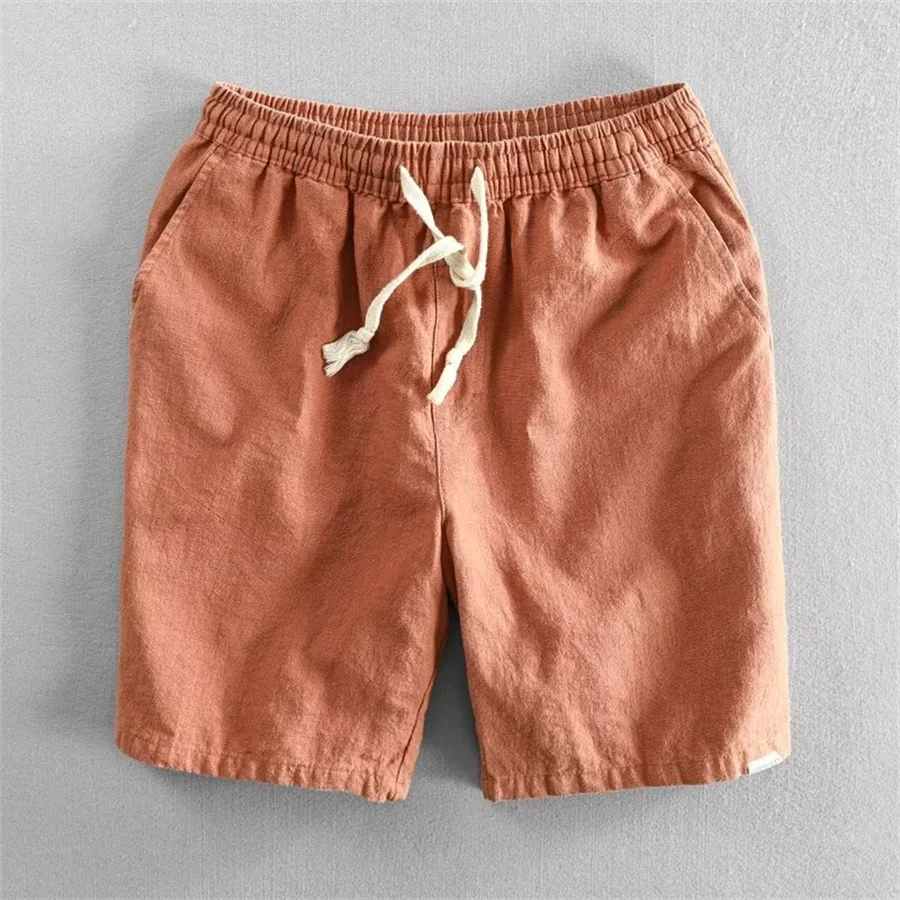 

2025 New Men Linen Shorts Solid Casual Beach Shorts Men's Comfortable Simple Vacation Leiture Half Pants Elastic Waist Shorts