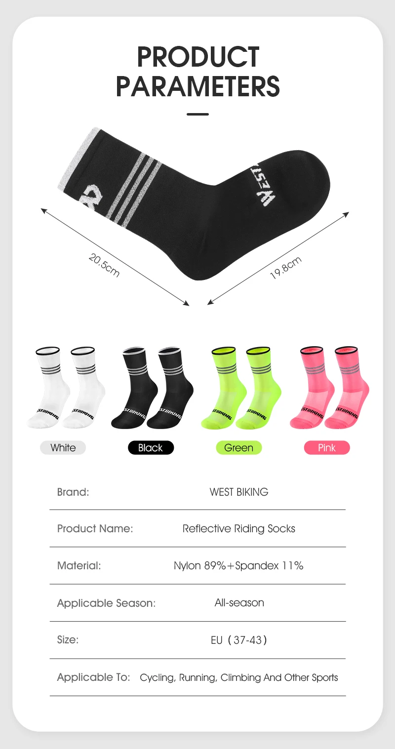 WEST BIKING Reflektierende Fahrradsocken für Männer und Frauen Schnelltrocknende Sportsocken Atmungsaktive Lauf- und Fahrradausrüstung EU-Größe 37-43 – Detail 3