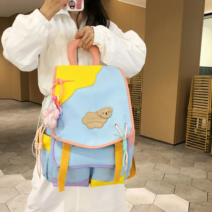 

Hot Sale Japanese Ins Large-capacity Schoolbag Female Cute Sweet Contrasting Light Backpack for Primary and Secondary School