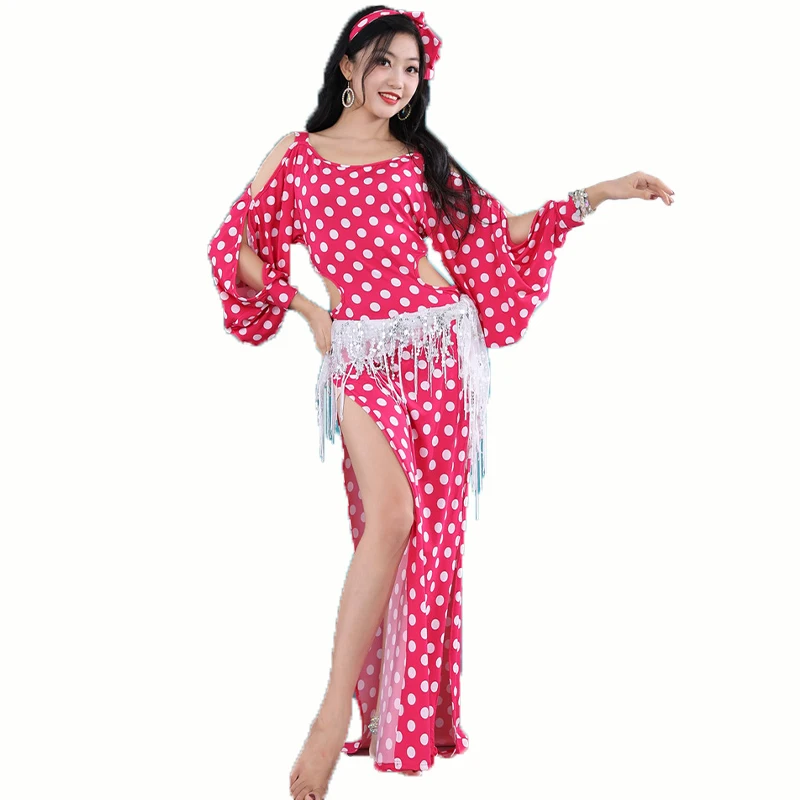 Women Belly Dance Costume Female Egyptian Eastern Belly Dancing Dot Robe Folklore Performance Show Oriental Dance Practice Set