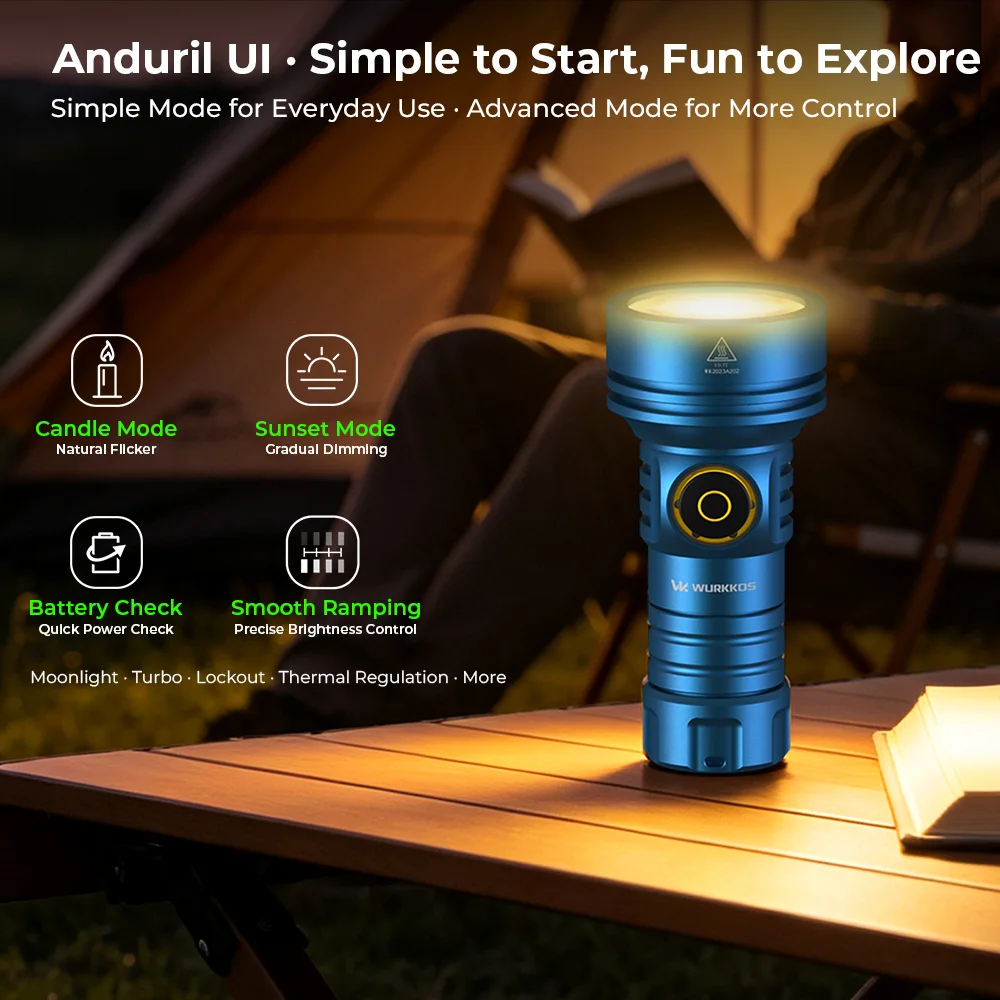 WURKKOS TS11 V2 Powerful Pocket Thrower Light 1600LM 18350 Removable Battery Anduril 2.0 USB-C Charging RGB