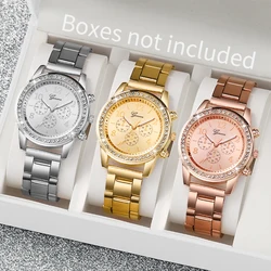 3PCs/Set Watches Fashion Three Eyes Women Watch Stainless Steel Straps Casual Quartz Watch