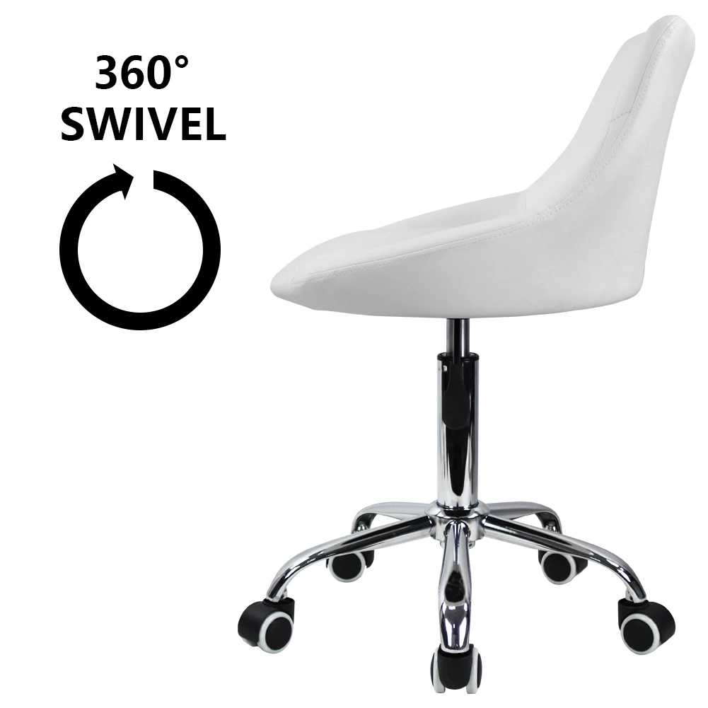Mid Back PU Leather Height Adjustable Swivel Modern Task Chair Computer Office Home Vanity Chair with Wheels White