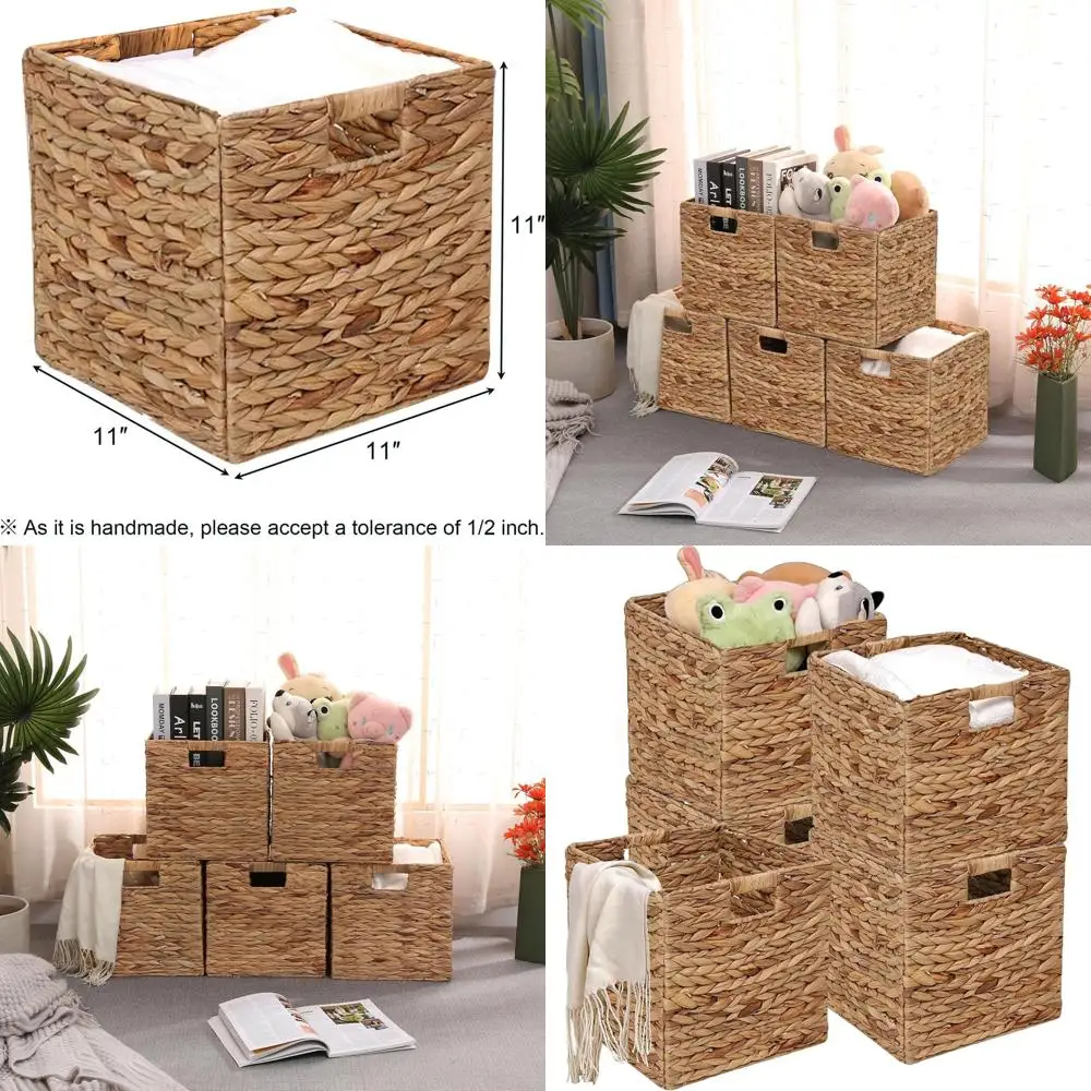

Set of 5 Natural Collapsible Wicker Baskets for Storage and Organization in Bedroom, Living Room, and Shelves