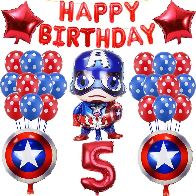 Marvel Children's Birthday Party Decoration Avengers Theme Cartoon Captain America Aluminum Film Balloon Set