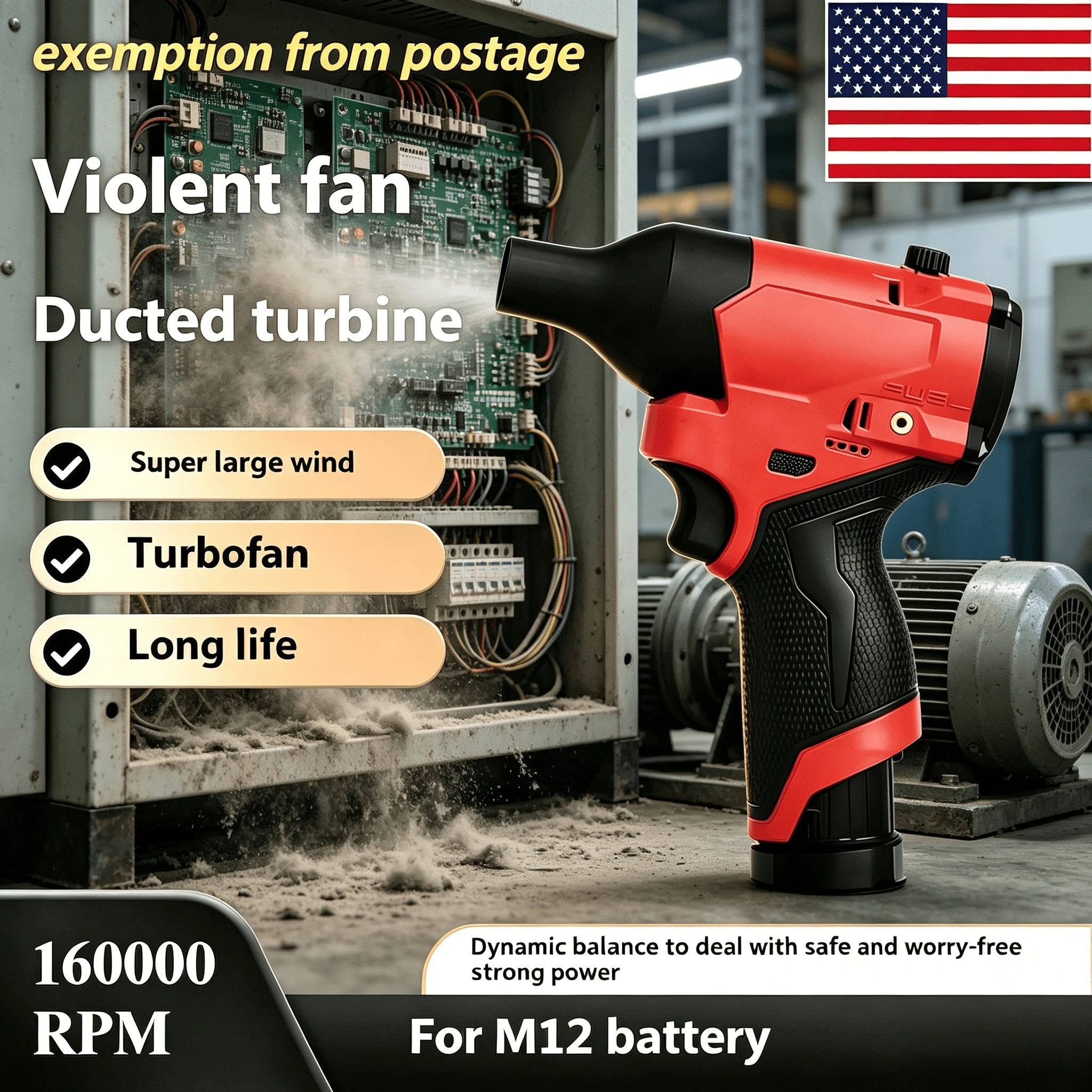 

Industrial Dust Removal Blower | Brushless Electric Air Duster | High-Speed Portable Fan Compatible with Milwaukee M12 High Pres