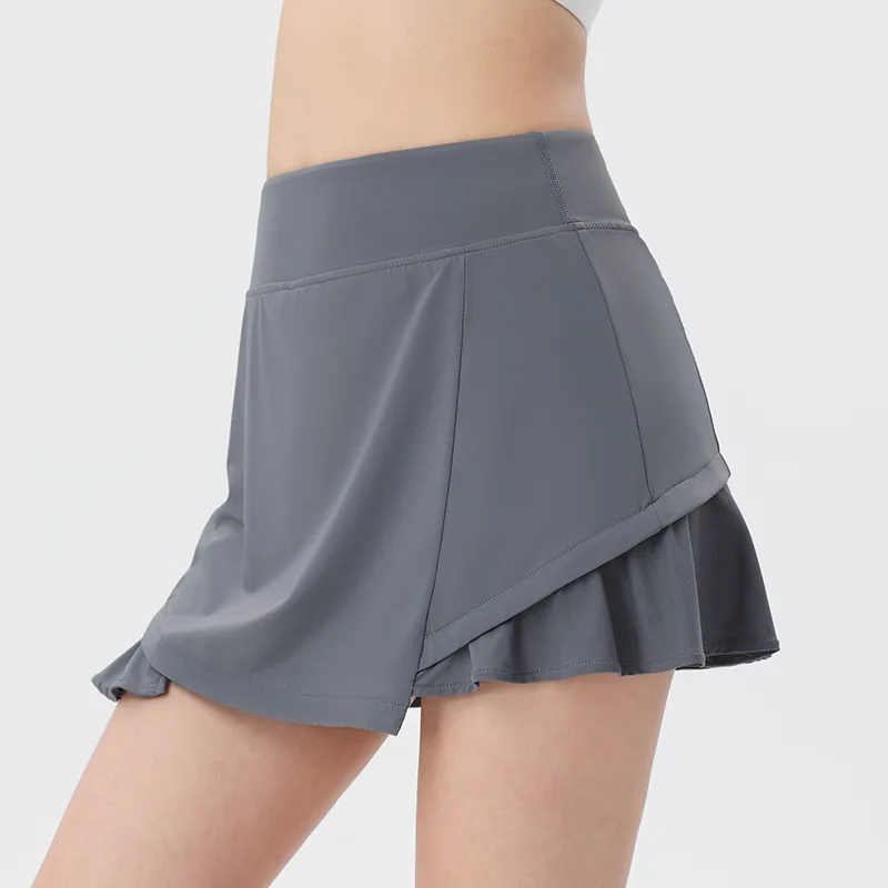 DINPAI Yoga Sports Shorts Women Fitness Running Summer Anti-Exposure Fake Two-piece Breathable Loose Training Three-point Pants