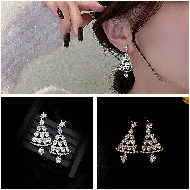 Christmas tree earrings women\'s high-end sense earrings temperament all-match thin face earrings for Christmas Accessories