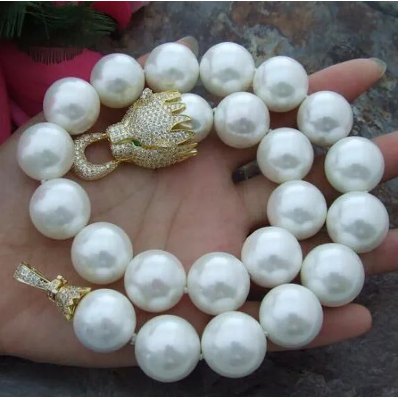 

Charming 16 mm white shell pearl nelace micro inlay zircon dragon head accessories nelace long 48 cm