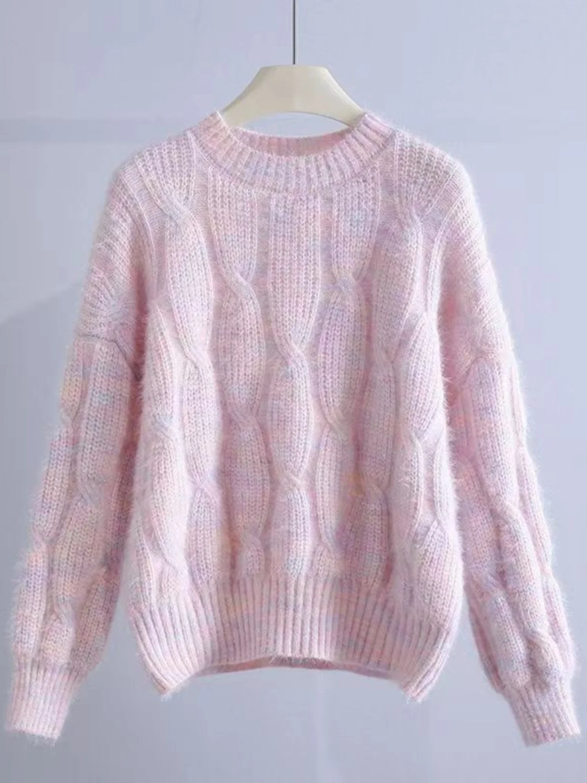 

Loose Women's Knitted Sweater Spring Autumn round Neck Twist Pattern Comfortable Casual Style Fashionable Top Label Removed