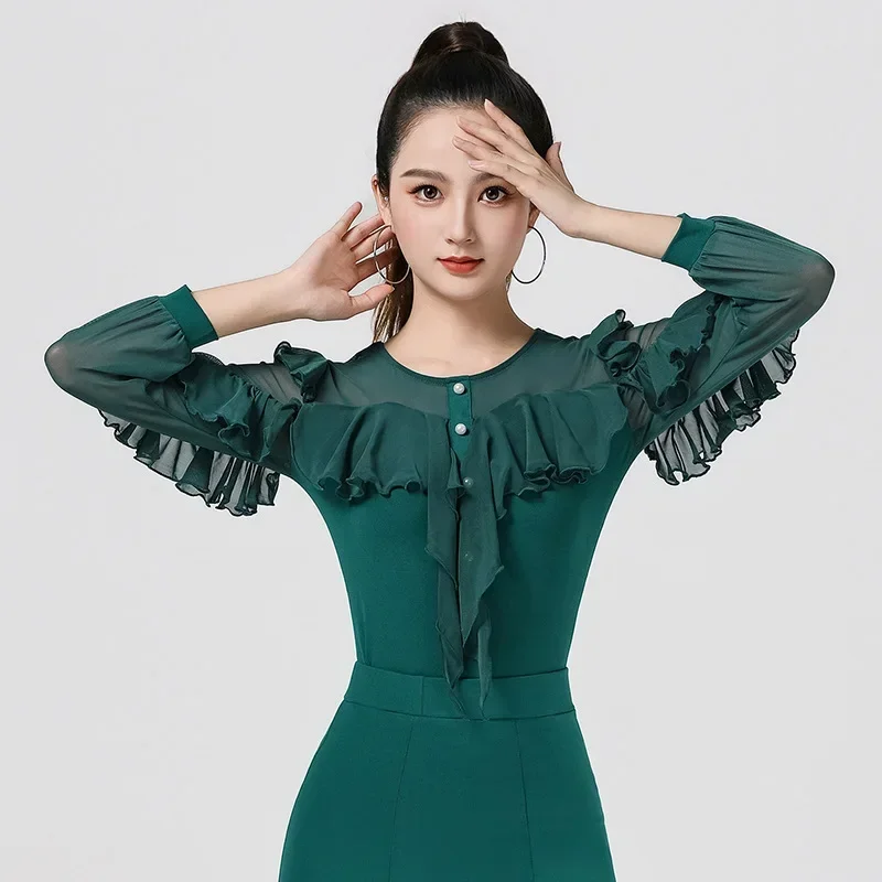 

customized national standard modern dance top womens practice clothes long sleeved adult Latin dance suit שמלות ערב לנשים לאירוע