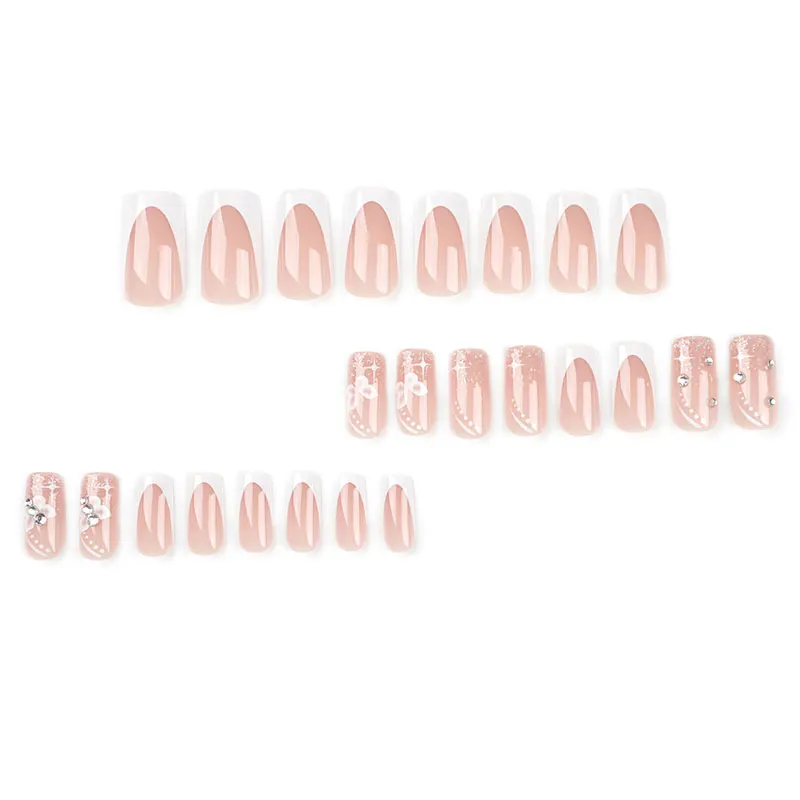 24pcs New Wearable Nails Mid-Length Sparkling Diamond Butterfly Girl Fake Nails