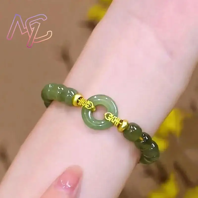 Green Natural Jade Ring Bracelet Luxury Talismans Accessories Carved Gemstone Amulet Designer Beads Bangle Gifts for Women view 3
