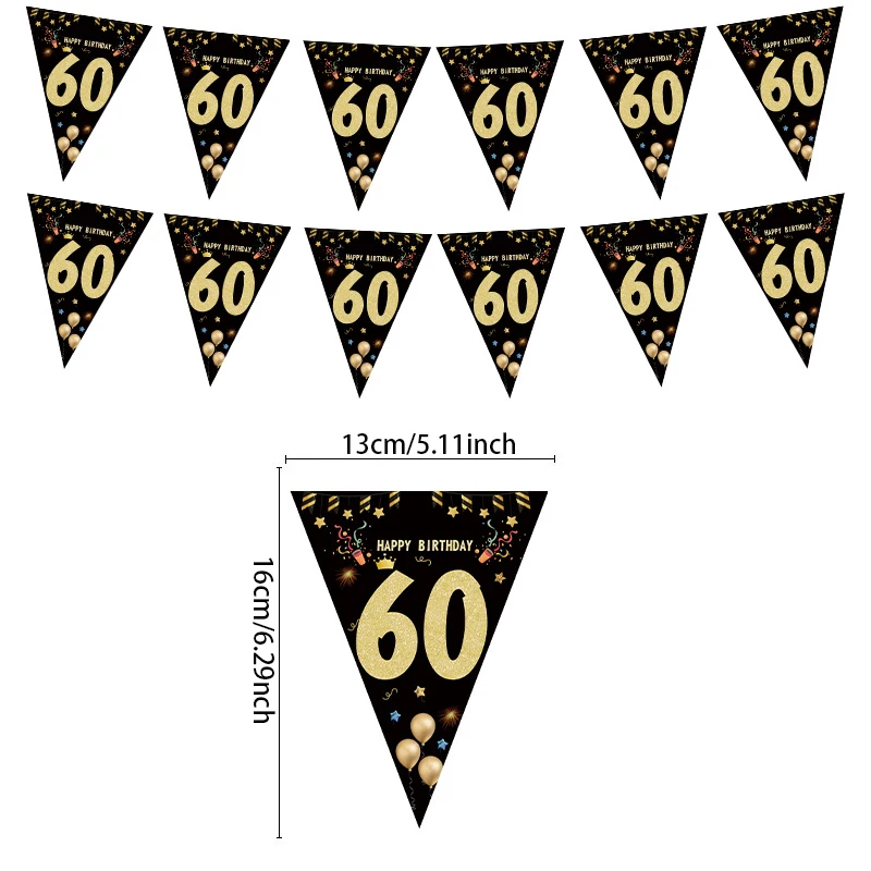 1set 30 40 50 60 Black Gold Happy Birthday Party Decorations Banner Anniversary Backdrops Decoration Black Flags  Banner