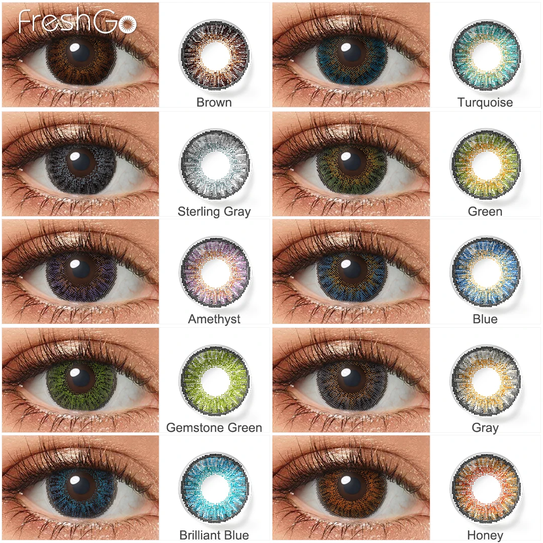 Lentes de Contacto Anuales FRESHGO de 14.5mm, Color Avellana Puro, Pixel Art, Ojos Grandes, Cosméticas para Mujer, Color Turquesa/Verde/Gris